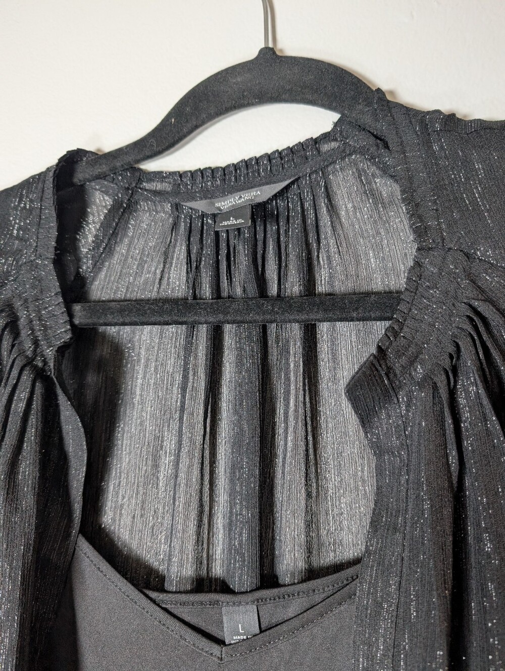 Women's Black Shimmery Layered Button Front Top - Brand: Simply Vera Vera Wang - Picture 6 of 7